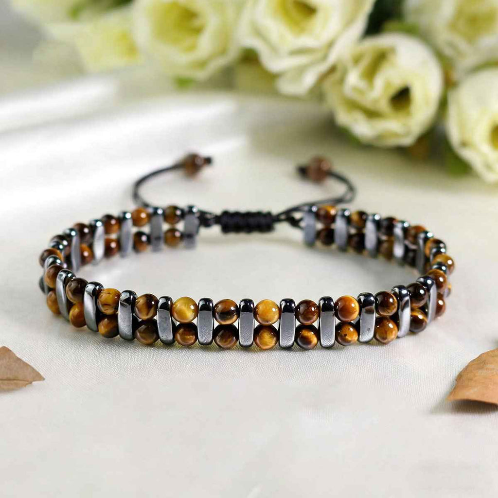 Tiger Eye Stone Magnetic Woven Bracelet