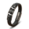 Retro Stainless Steel Leather Bracelet — Magnetic Clasp