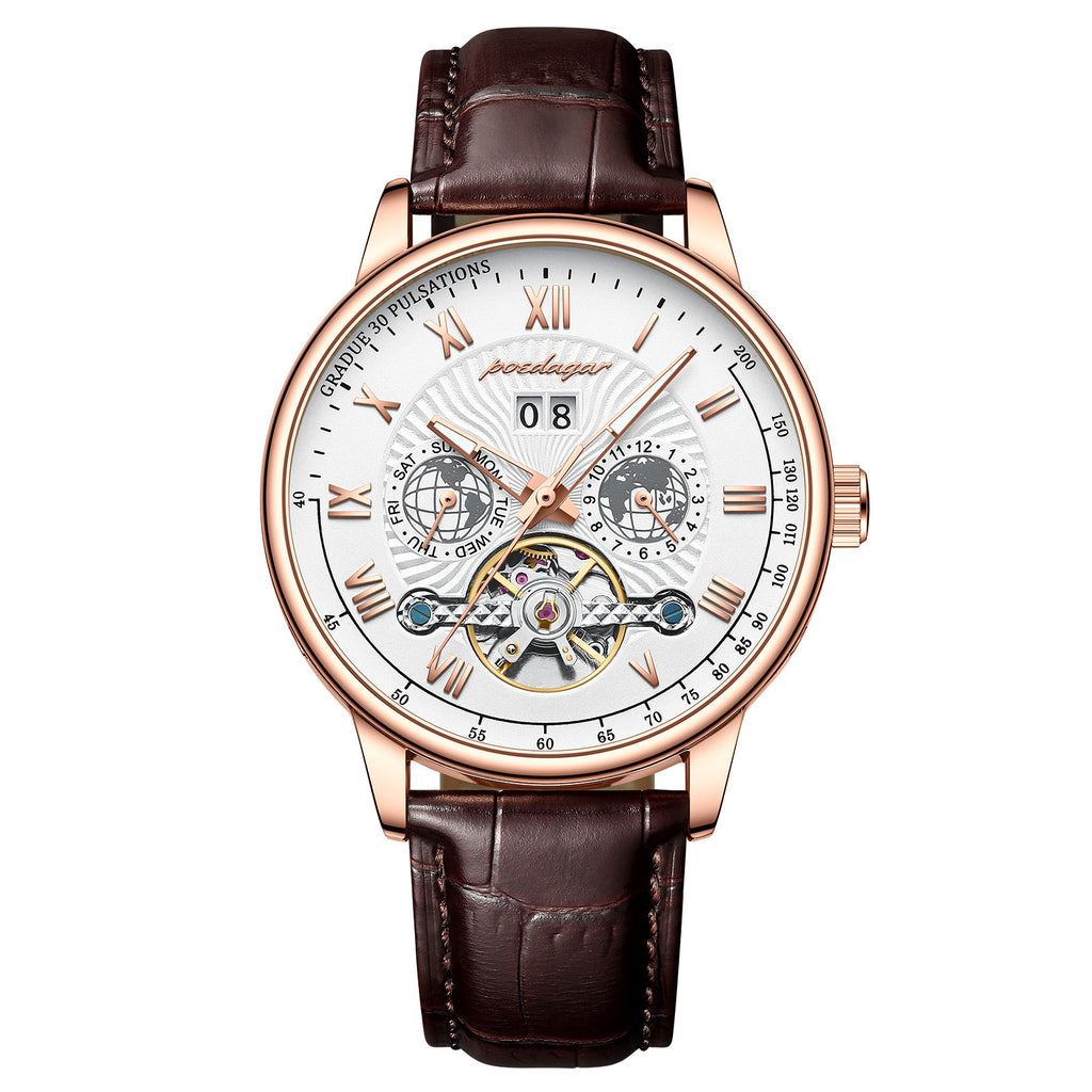 Leather Strap Mechanical Watch – Luminous Calendar Dial - CASORA & CO