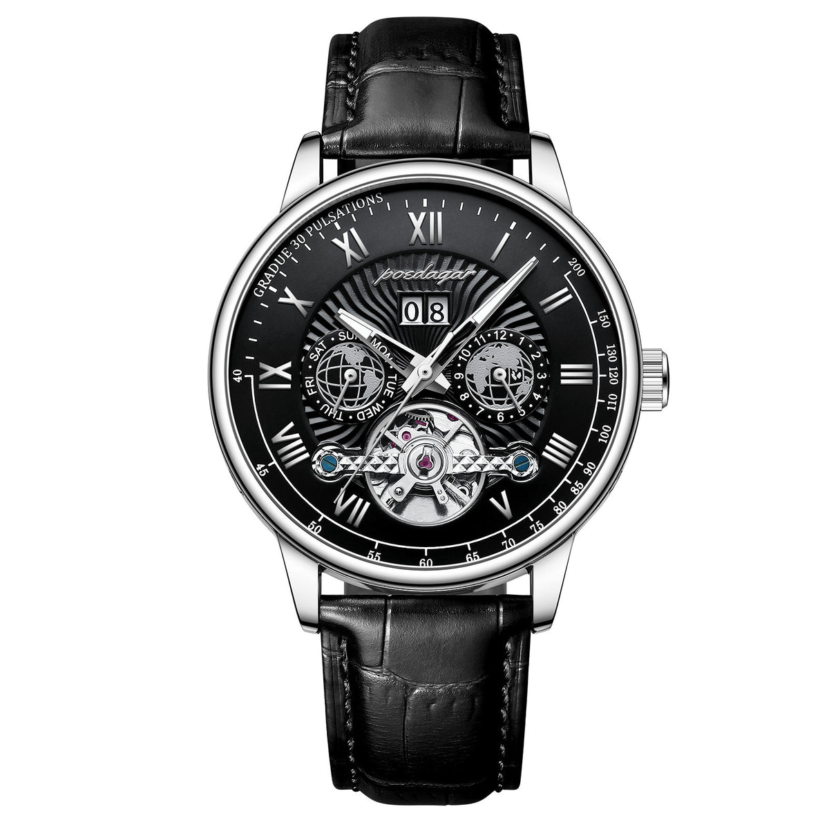 Leather Strap Mechanical Watch – Luminous Calendar Dial - CASORA & CO