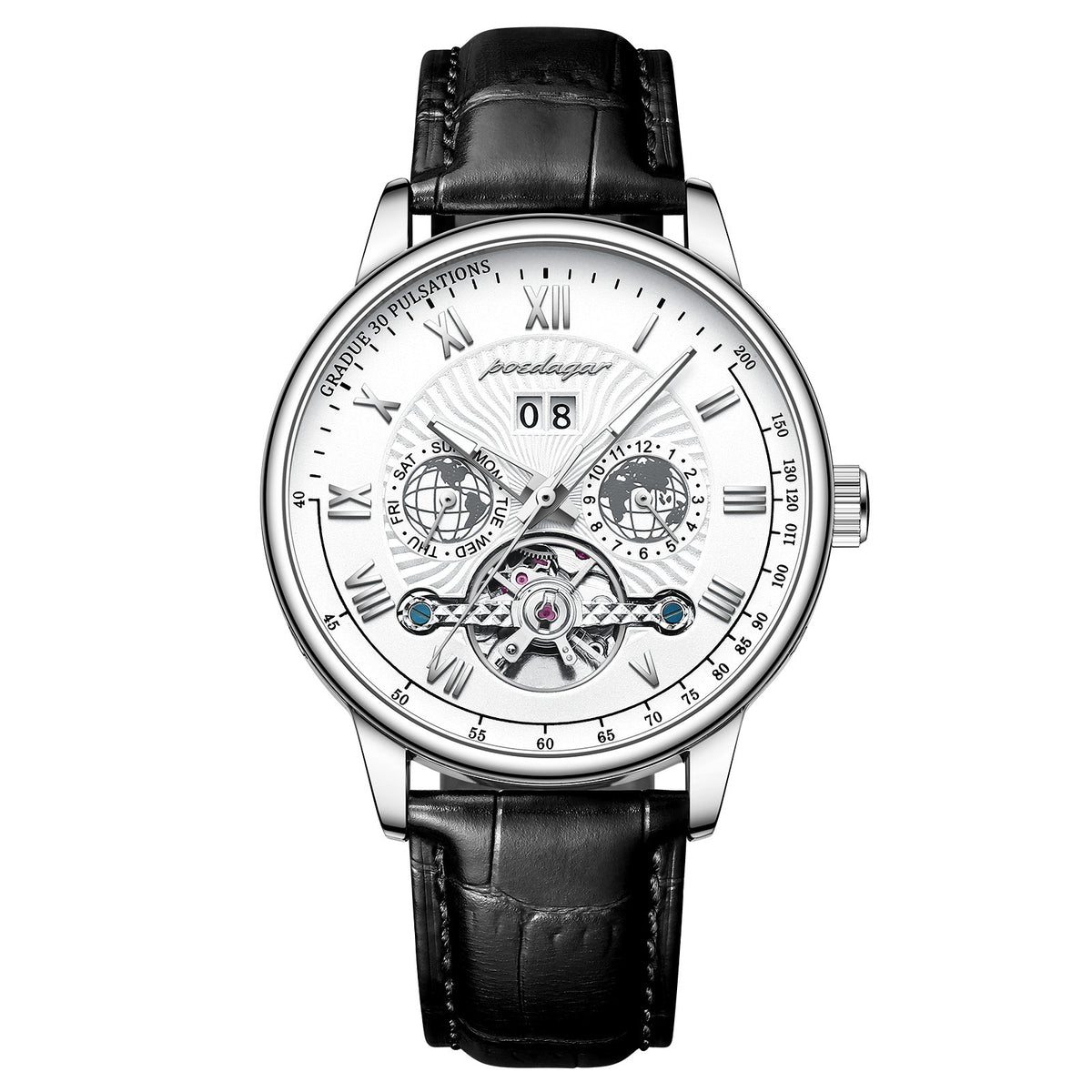 Leather Strap Mechanical Watch – Luminous Calendar Dial - CASORA & CO