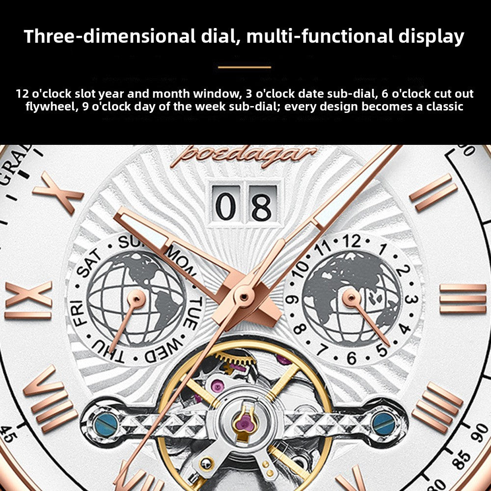 Leather Strap Mechanical Watch – Luminous Calendar Dial - CASORA & CO