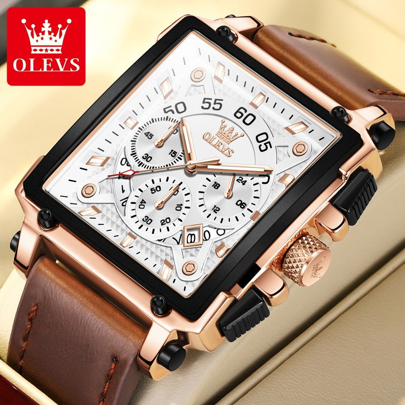 Sports Chronograph Quartz Watch – Men's Leather Strap Watch - CASORA & CO